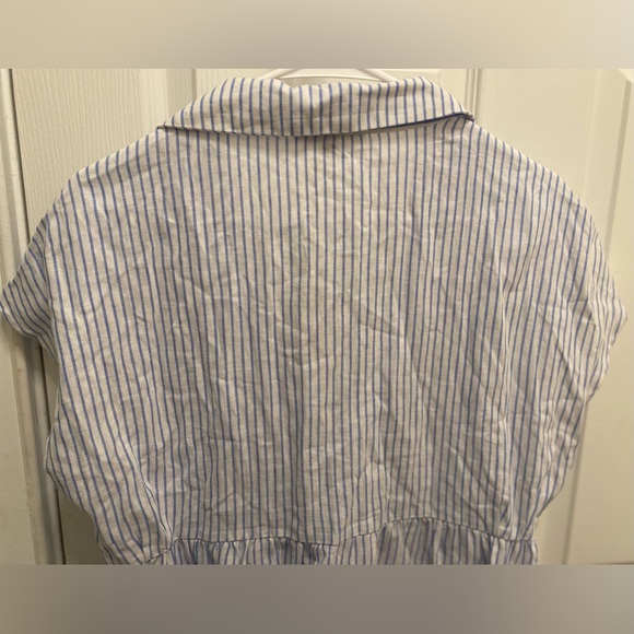 3/$25! NEW! Women’s Boutique Classic Carol Button Up Striped Linen Peplum Top M - Picture 14 of 16